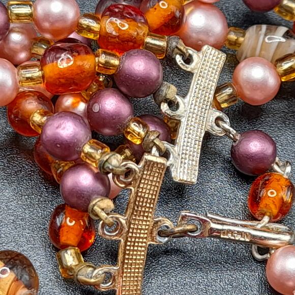 Vintage Japan Art Glass Necklace, Plum Pink Topaz, 1950s Vintage Jewelry - Picture 12 of 15